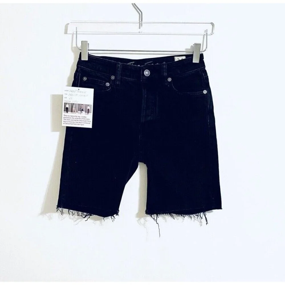 Free People Avery Denim Bermuda Frayed Hem Shorts Ash Black SZ 24 New